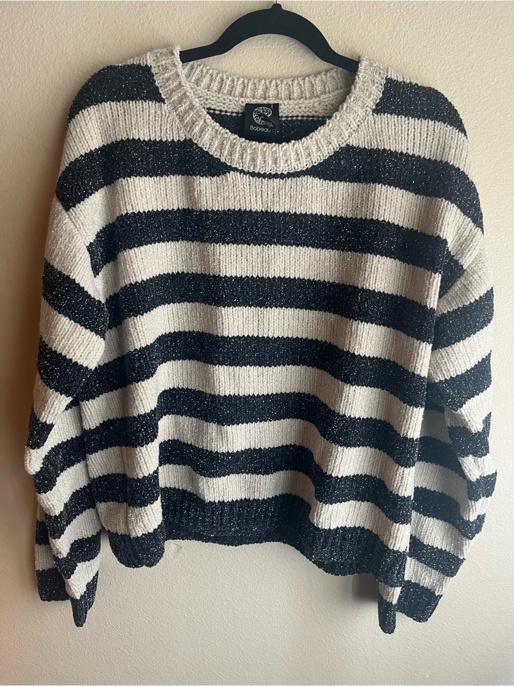 bobeau Black & White Striped Crewneck Sweater